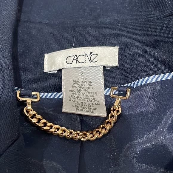CACHÉ Women’s Dark Blue and Gold Blazer - 2 - Picture 3 of 4